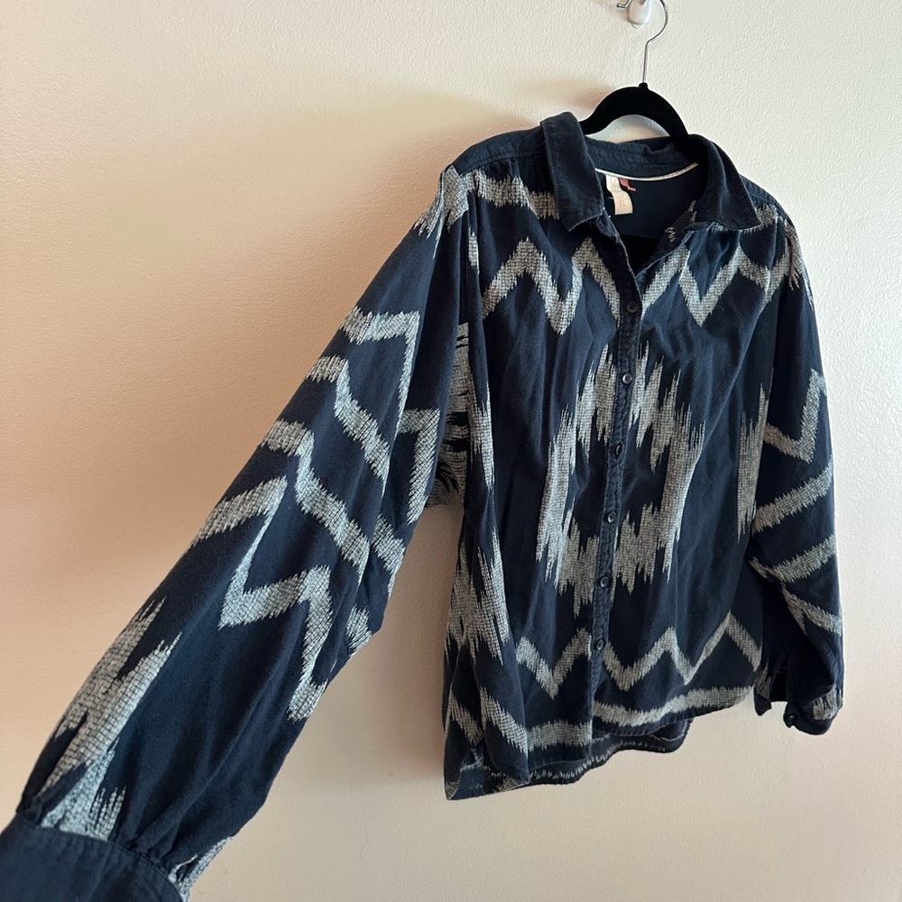 Pilcro by Anthropologie Indigo and Cream Textured Shirt